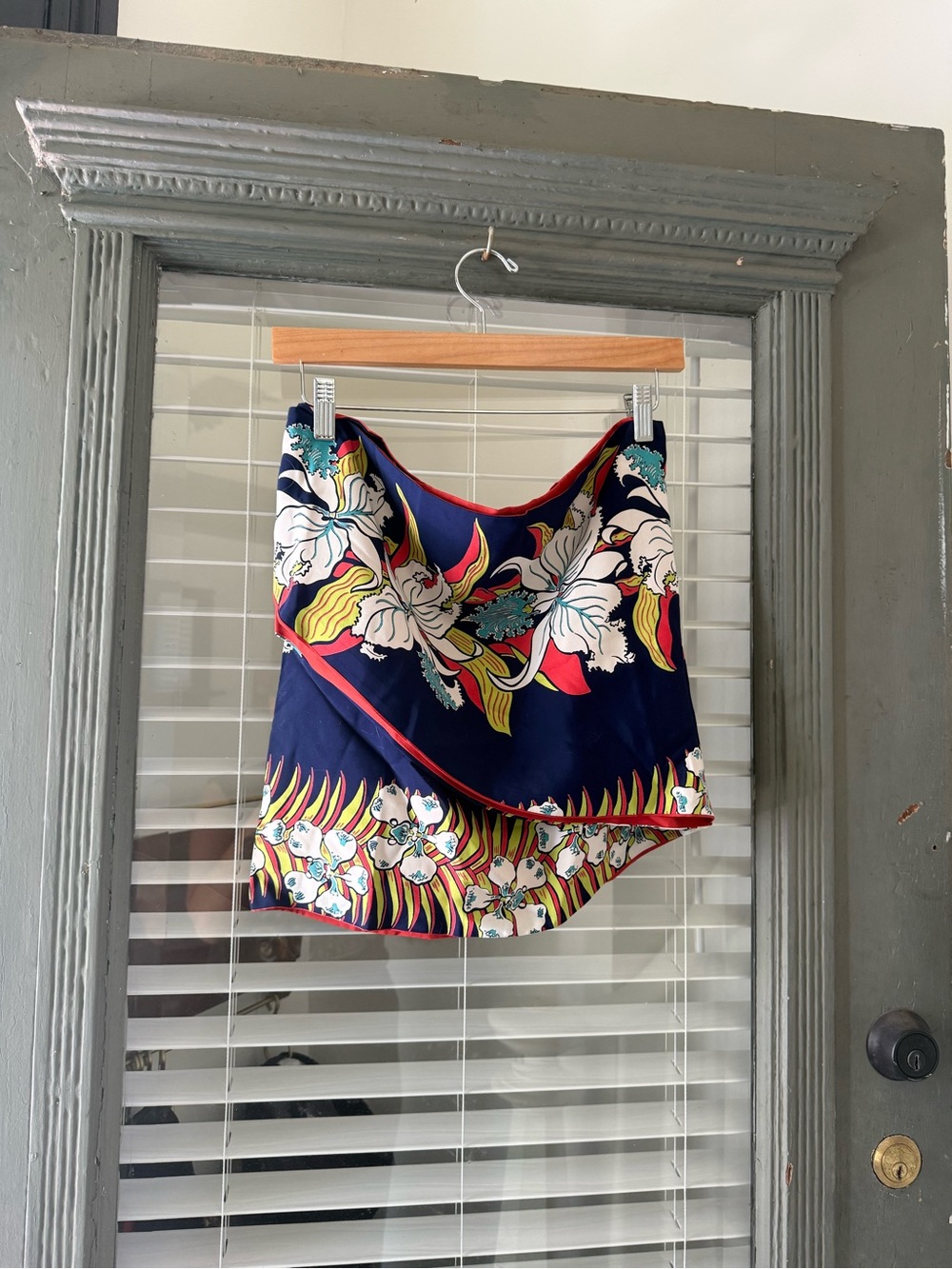 Vintage Navy Floral Silk Wrap Skirt / Scarf with Bold Multicolor Print